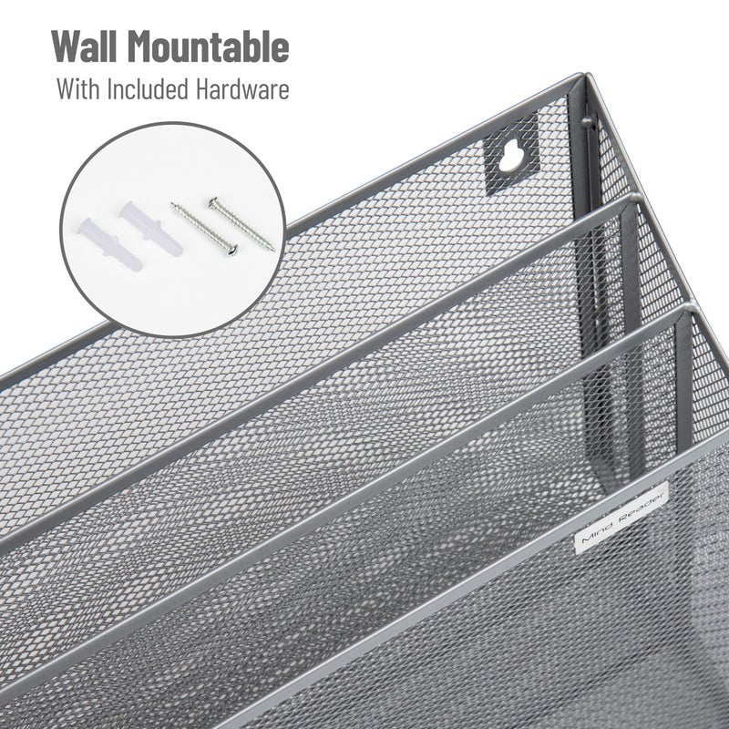 Mind Reader Vertical File Storage, Desktop Organizer, Wall Mount, Office, Metal Mesh, 12.5"L x 3.75"W x 11.5"H, Silver - Image 5